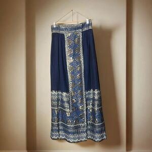 Mayan Modern Blue Gold Handmade Guatemalan 100% Cotton Maxi Skirt